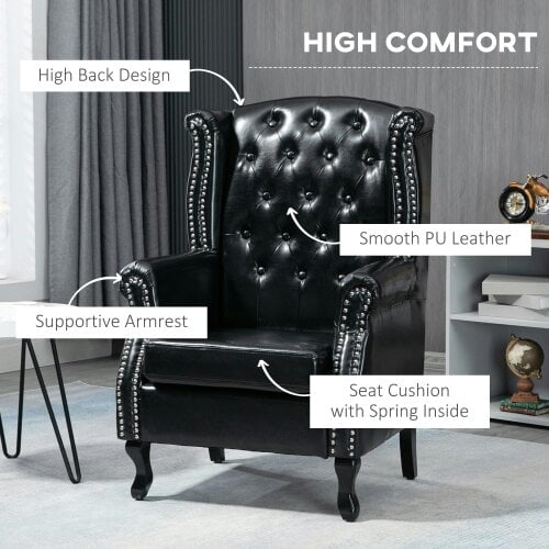 Wyld Haus Nana Bafa Black Wingback Accent Chair With Chesterfield Style Tufting And Nail Head Trim