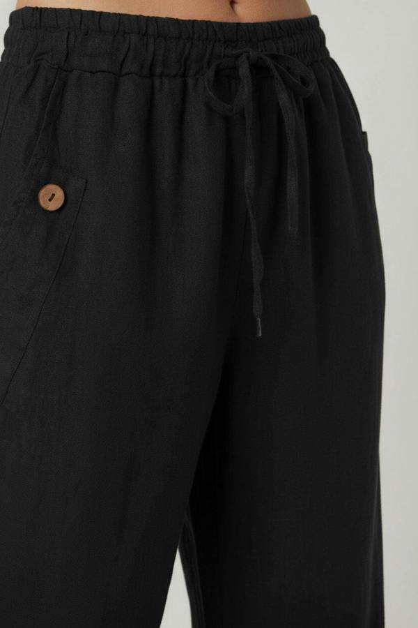 Black | Drawstring High Waist Relaxed Trousers