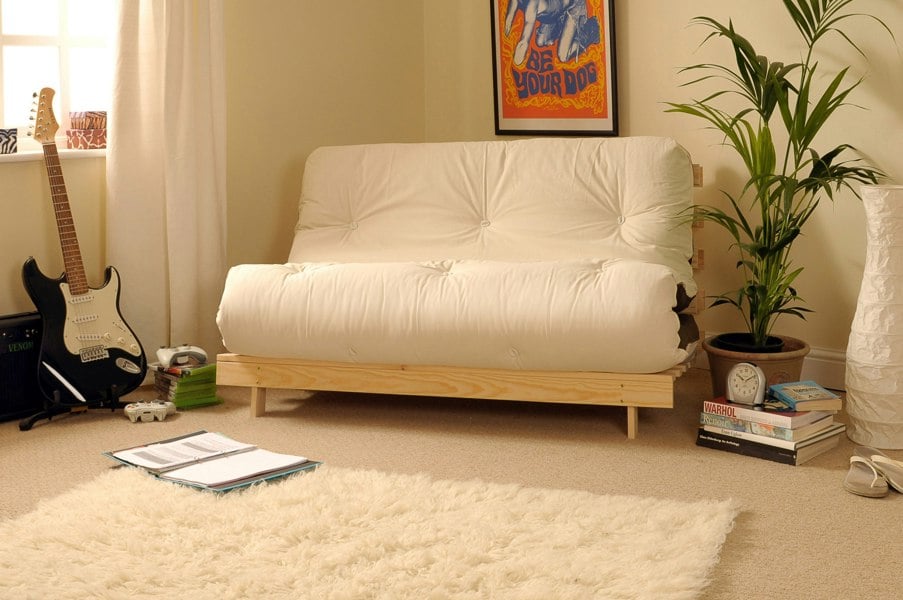 Comfy Living Wooden Futon sofa bed frame with a Standard Mattress