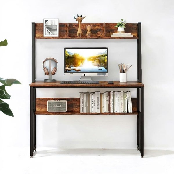 Rafaelo Mobilia 3 Tier Industrial Writing Desk Rustic Brown