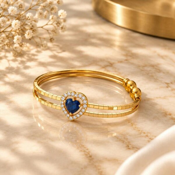 The Colourful Aura Gold Plated Blue Heart Crystal Adjustable Cuff Bracelet
