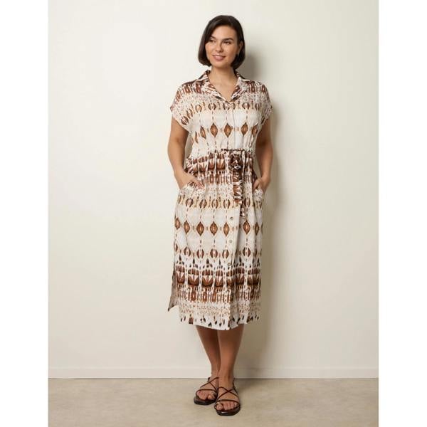 Blue Vanilla Drawstring Printed Midi Shirt Dress