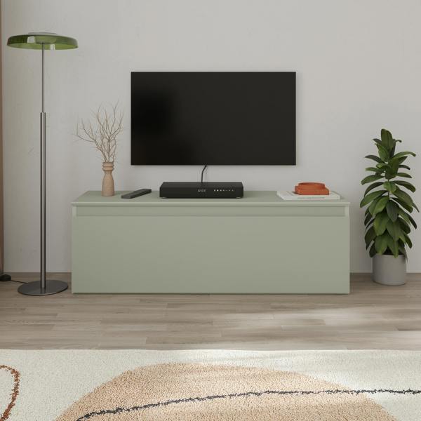 Decortie Modern TV Stand Unit 120cm with Soft-Close Drop-Down Door Non-handle Design & Storage Space, Living Room