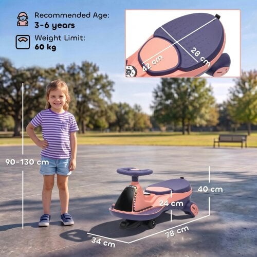 AIYAPLAY 2-In-1 12V Electric Wiggle Car with 2 Speeds, PU Wheels, Pink