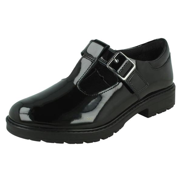 Clarks Girls Clarks Faux Buckle T-Bar School Shoes Loxham Bar Y