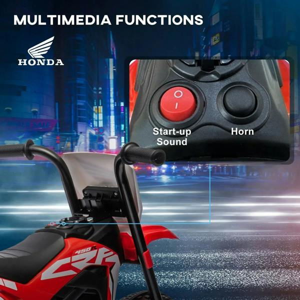 Motorbike control panel with round start button and horn area; black handlebar