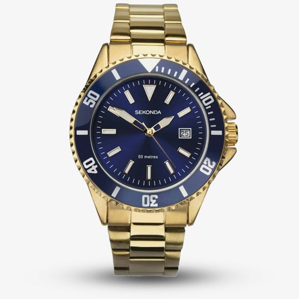 Sekonda Mens Sport Navy Blue Dial Gold Plated Bracelet Watch 1516