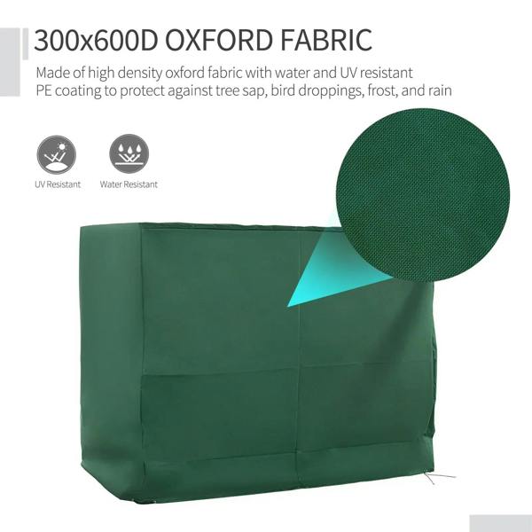 Green Oxford fabric swing chair cover with textured weave and protective coating detail