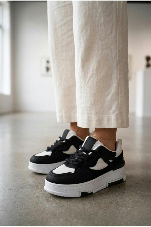 Genevieve Monochrome Chunky Sole Trainers - Black