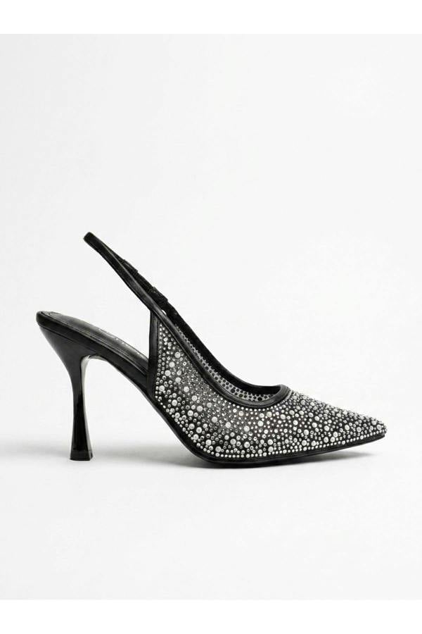 Cordelia Embellished Mesh Pointed Toe Heels - Black