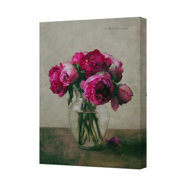 Benjamin Tate Design Pink Peony Vase Canvas Wall Art Print Handmade in the United Kingdom Gallery Wrapped