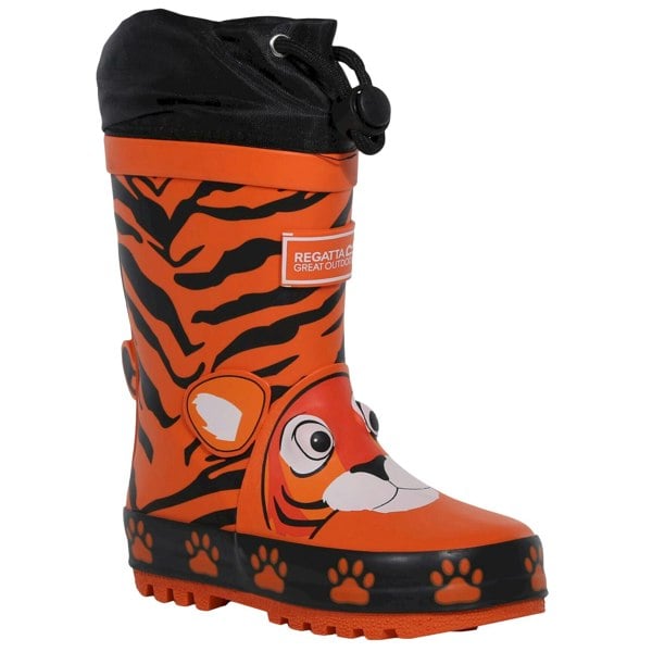 Regatta Childrens/Kids Mudplay Tiger Print Wellington Boots - Blaze Orange