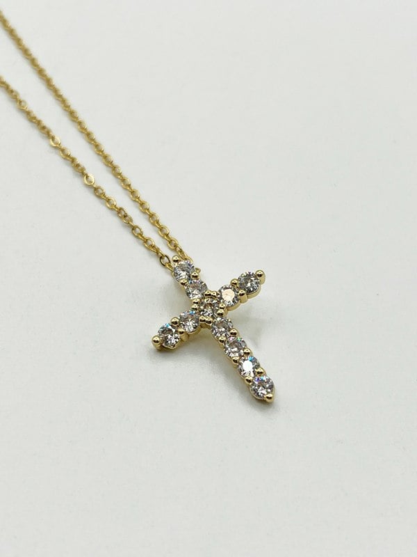 SVNX Diamante Cross Necklace in Gold Colour