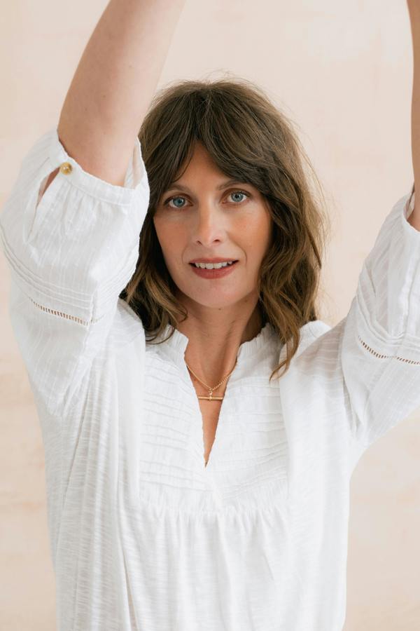 Lily & Me Marie Embroidered Cotton Pintuck Blouse White