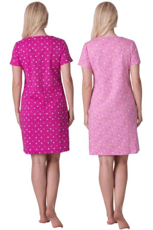 Camille 2 Pack Short Sleeved Summer Cotton Nighties - Breathable & Lightweight Nighties for Women