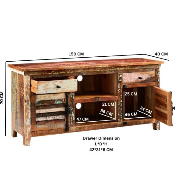Wyld Haus Seattle Reclaimed Wood Media Sideboard 2 Drawers 2 Doors 1 Shelf