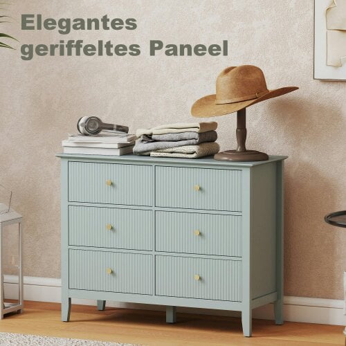 Wyld Haus Visalo Wooden Mint Green 6 Drawer Fluted Storage Dresser