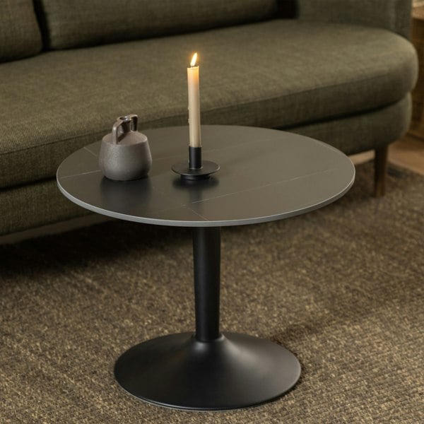 Furniture To Go Malta Ceramic Round Coffee Table in Matt black 60x45cm