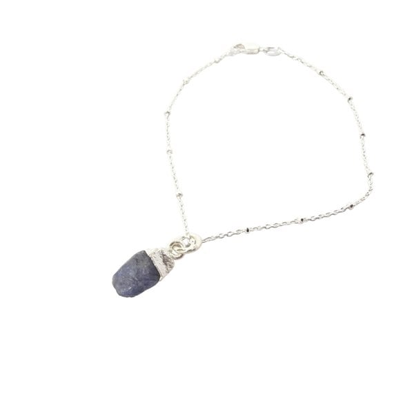 Raw Blue Sapphire Sterling Silver Bracelet