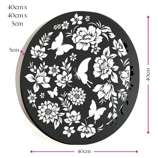 EDH Door Hardware Round Solar Wall Panel with Butterfly – Outdoor Metal Wall Art with Warm LED Light | Weatherproof Garden & Patio Décor (40cm)