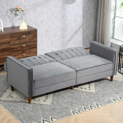 Wyld Haus Toelfa Dove Grey Velvet 3 Seater Convertible Sofa Bed