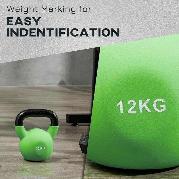 Green 12kg soft kettlebell with 12KG weight marking on the body