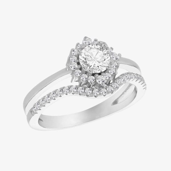 T. H. Baker Silver Cubic Zirconia Double Split Shoulder Ring 8.84.1191