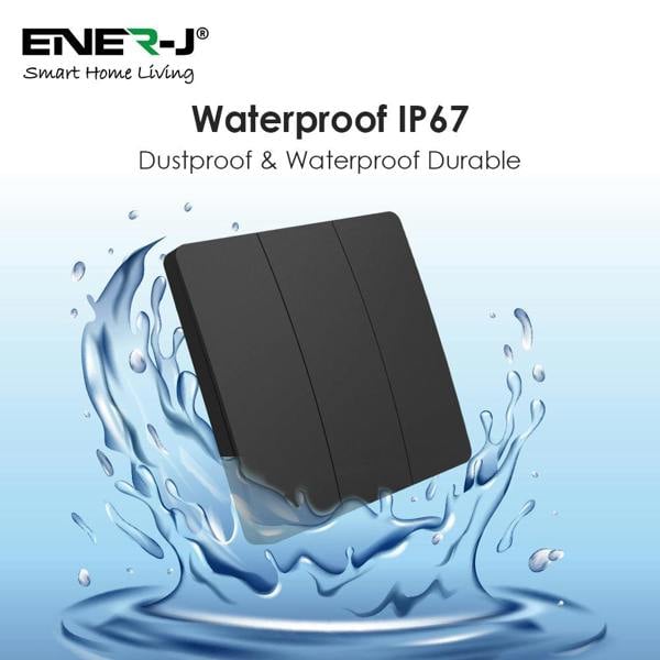 ENER-J 3 Gang Wireless Kinetic Switch Black Body, IP55 - PRO Series