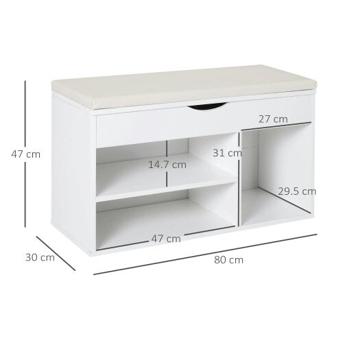 Wyld Haus Sokari Wooden White Shoe Storage Bench 1 Drawer And Padded Seat