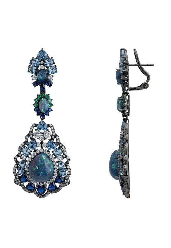 Latelita Mariana Green Opal Drop Earrings Oxidised
