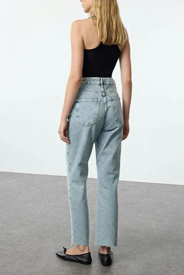 WOVCOR High Waist Straight Jeans with Cut-Out Legs
