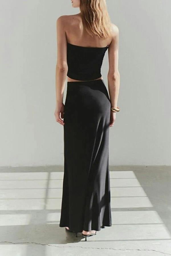 WOVCOR Strapless Knitted Elegant Blouse with Accessory Details