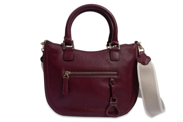 SADDLER "Chloe" Real Leather Twin-Handle Handbag with Crossbody Strap - Handmade, with Keepsake Pouch - Bordeaux