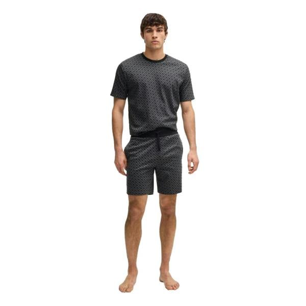 Boss Mens Geometric Relaxed Fit Casual Sweat Shorts - Black - 