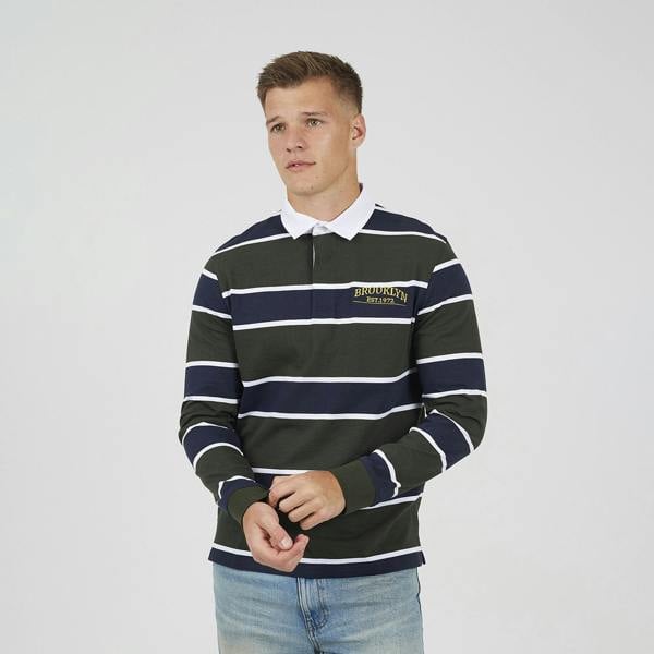 Brave Soul Dark Green Striped Rugby Shirt - Dark Green Image 1