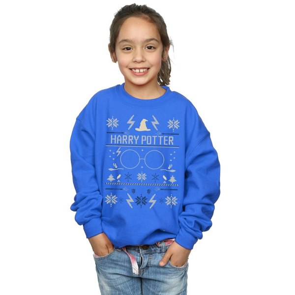 Harry Potter Girls Christmas Pattern Sweatshirt - Royal Blue