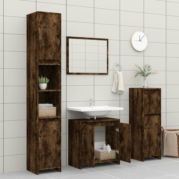 Berkfield Bathroom Cabinet Smoked Oak 60x33x61 cm Engineered Wood