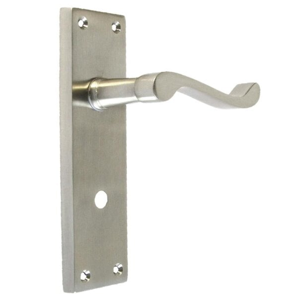 EDH Door Hardware Internal Satin Bathroom Door Handle with Privacy Lock Set Victorian Style,  2 Pairs