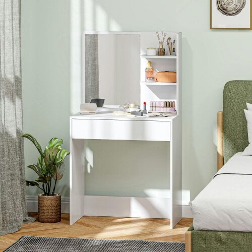 Wyld Haus Ketoli White Dressing Table With Mirror And Integrated Storage Compartments