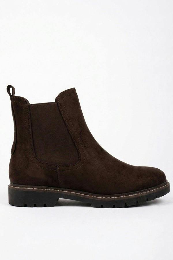 Saoirse Faux Suede Chunky Sole Chelsea Boots - Brown