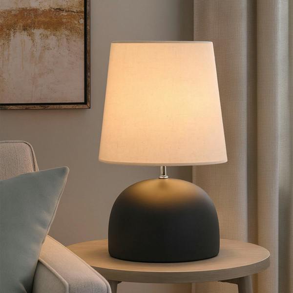 LARGE BLACK CERAMIC TABLE LAMP WITH LINEN SHADE