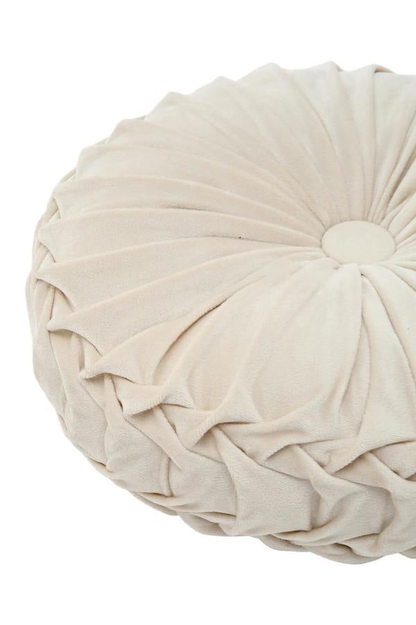 Living and Home 45cm Beige Round Velvet Pleated Pumpkin Cushion