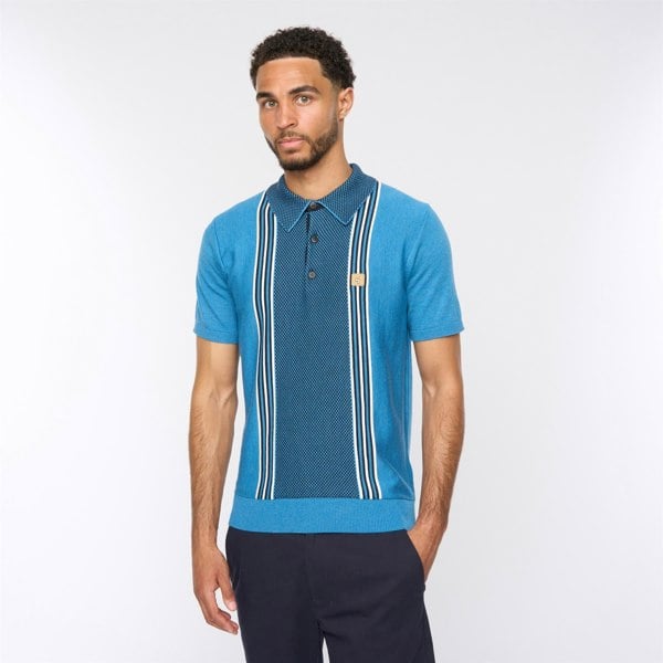 Gabicci V54GM11 Mens Hadon Short Sleeve French Placket Knitted Polo Gabicci Vintage - AQUA