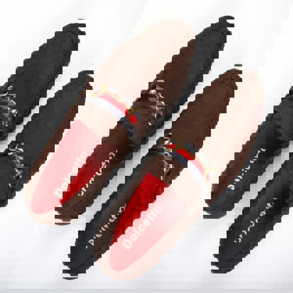 Dolcetto Men's Suede Leather Lined Gold Buckle Loafers