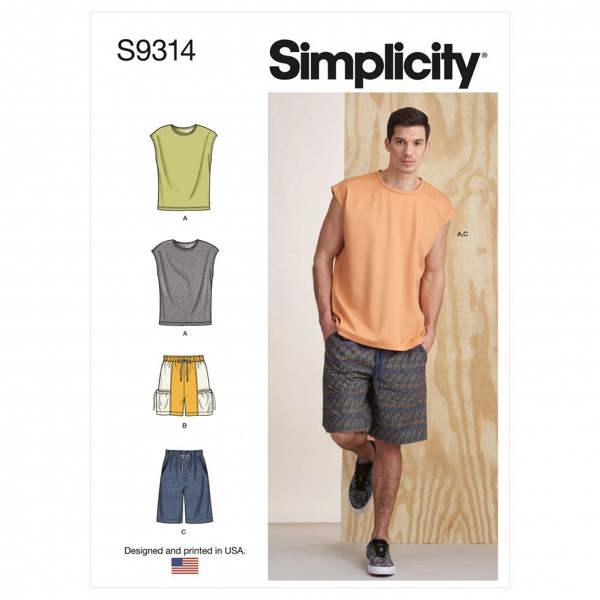 Simplicity Sewing Pattern 9314, Tops, Shorts for Men, A (XS-S-M-L-XL) - Easy