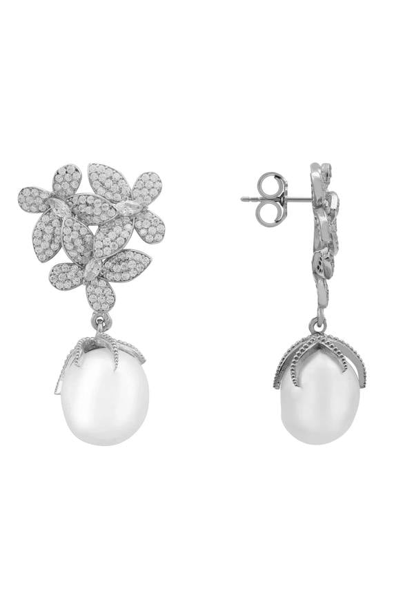 Latelita Flowers Pearl Earrings Silver White