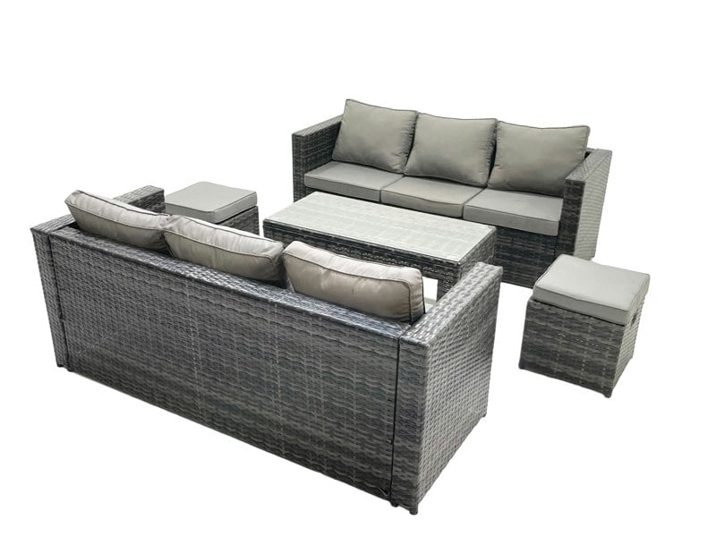 Fimous 6 Seater Rattan Garden Sofa Lounge Set with Coffee Table & 2 Footstools - Dark Grey
