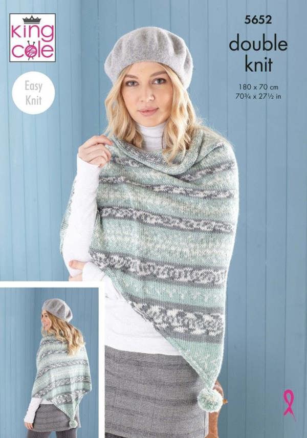 King Cole Fjord DK Knitting Pattern 5652, Ponchos, Scarves, Shawls for Women, 32 - 48 Inches - Easy