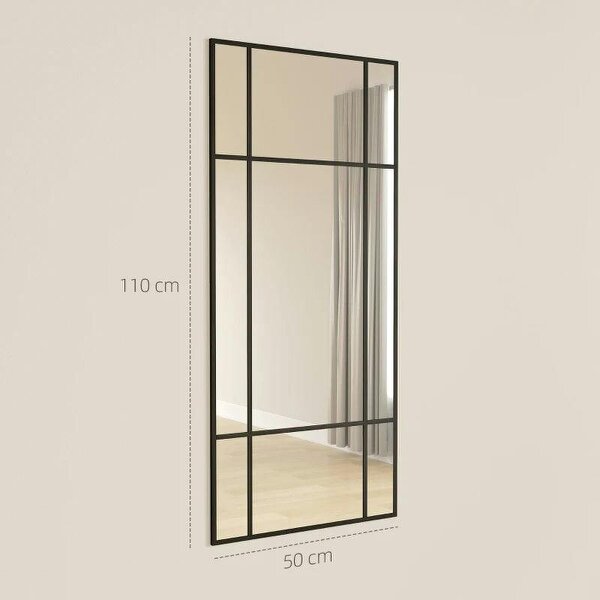 Decorative Grid Wall Mirror, with Back Hooks - Black