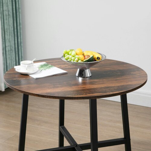 Wyld Haus Vizina Metal And Wood Rustic Brown Round Industrial Dining Table 85cm